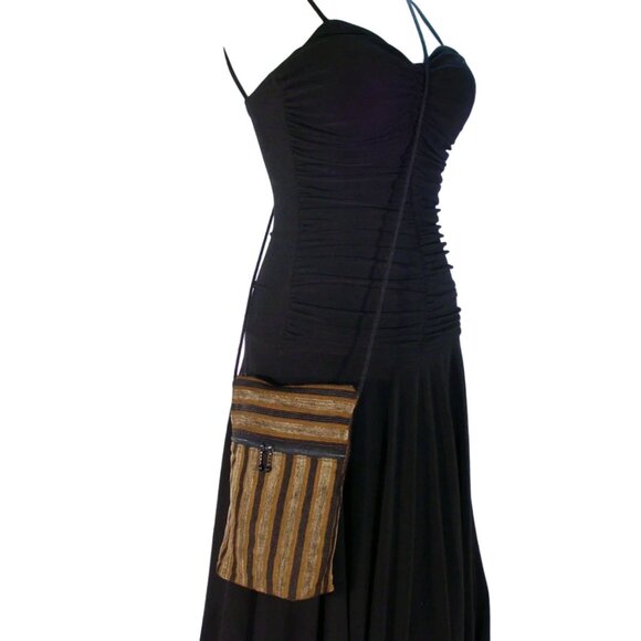MARUCA Black + Tan Stripe Tapestry Small Crossbody Bag = Made in COLORADO - Picture 2 of 8
